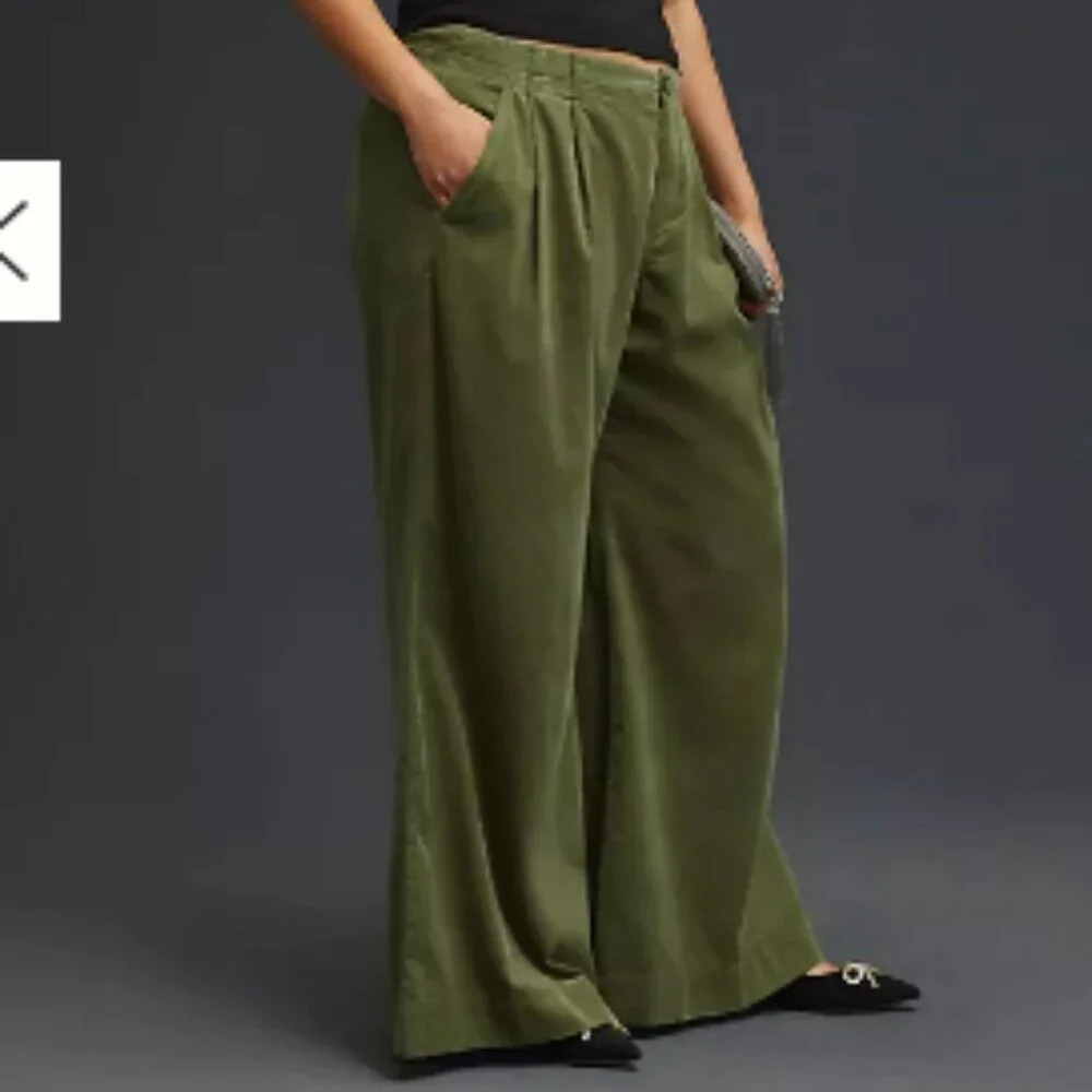 By Anthropologie Retro Vintage  Pleated Wide-Leg Corduroy Trousers Size 32 - Picture 2 of 8